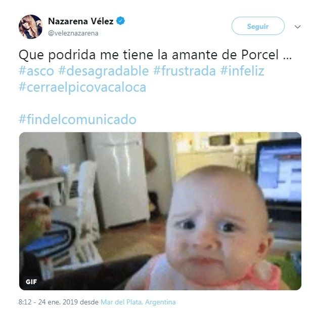 Nazarena Vélez : “Qué podrida me tiene la amante de Porcel”